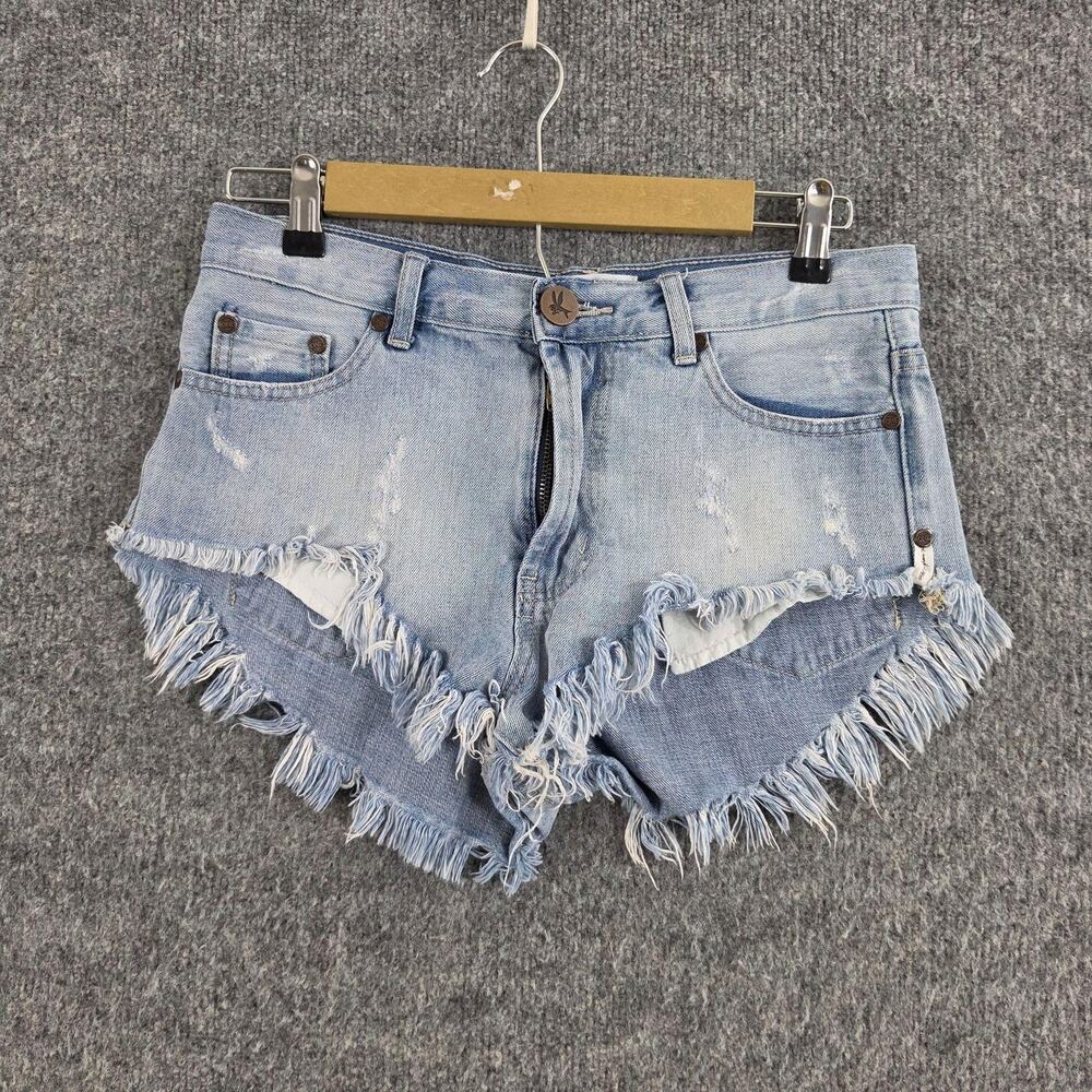 One Teaspoon Shorts 26 Rollers Low Waist Distressed Denim Cut Off Blue Summer